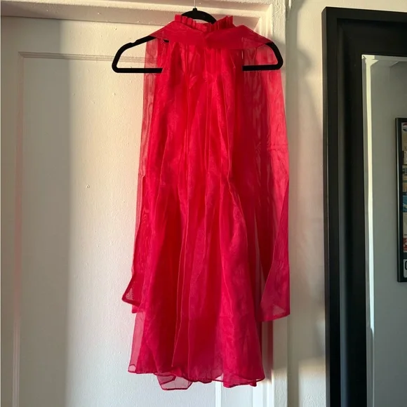 Zara hot pink/red organza mini dress size M - Picture 2 of 11